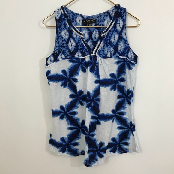 Context Tops - Context Cobalt Blue Floral Batik Tank Top